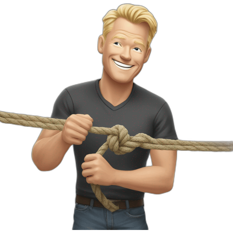 mark speight tying rope knot, smiling emoji