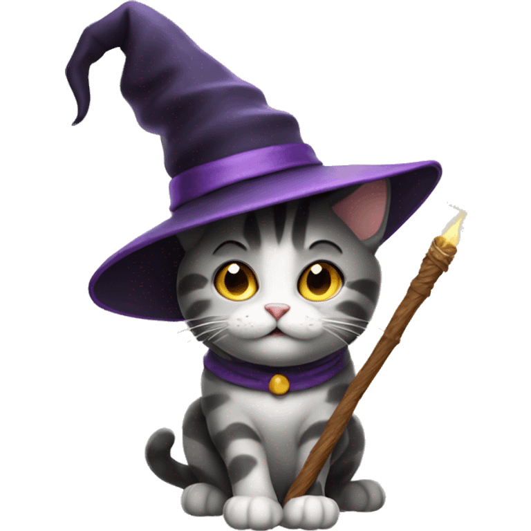 Cat with a witch hat and wand emoji