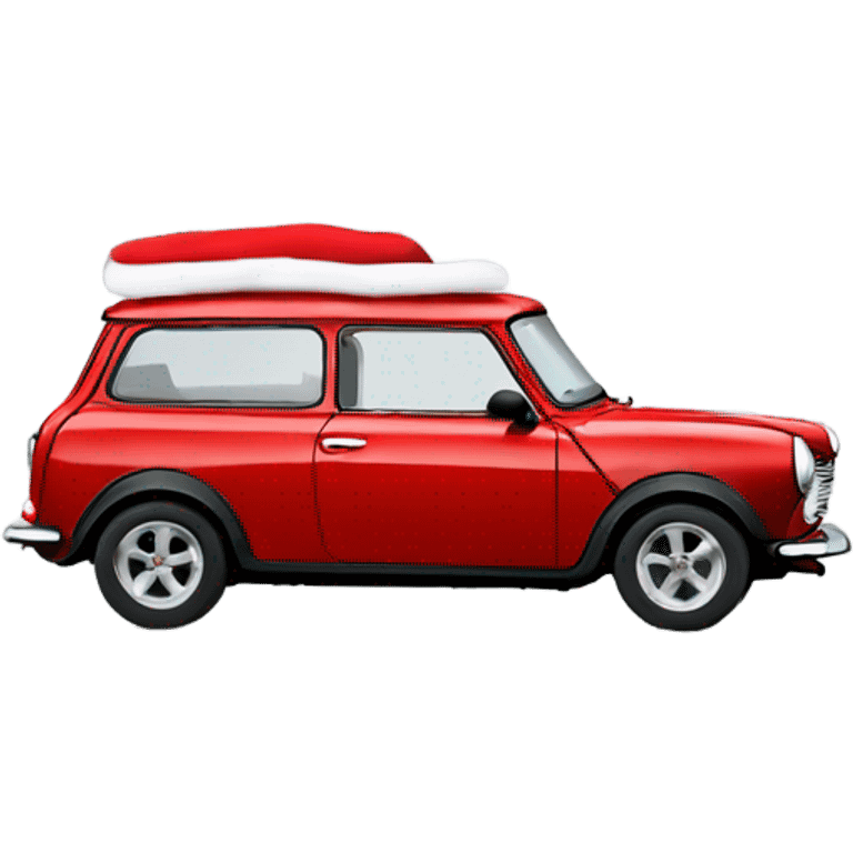 Red Mini Cooper Clubman with lots of Christmas decorations emoji