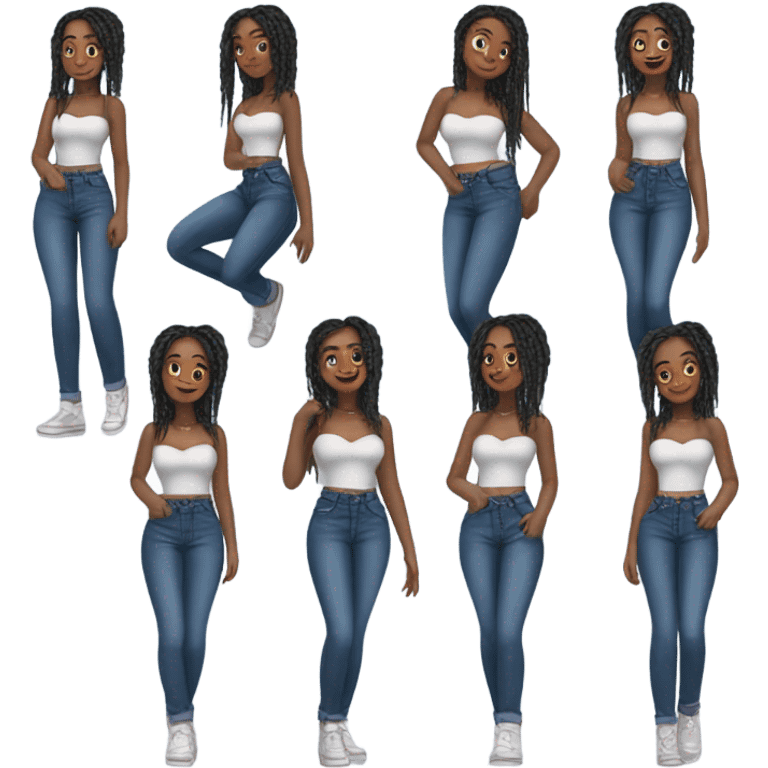 Black girl with braids posing full body jeans corset top emoji