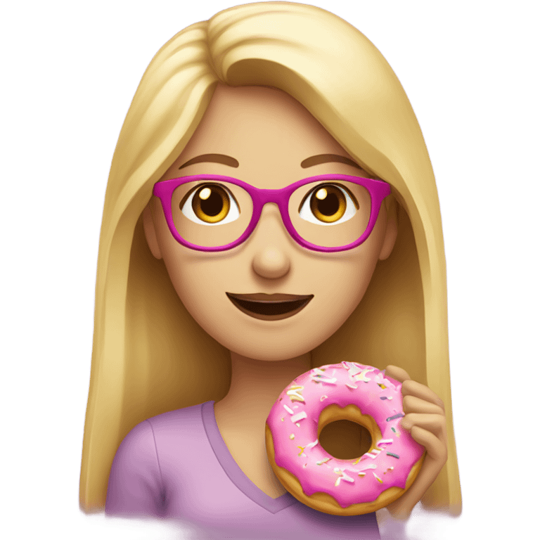 Caucasian women, blonde hair, pink glasses, eating donut emoji