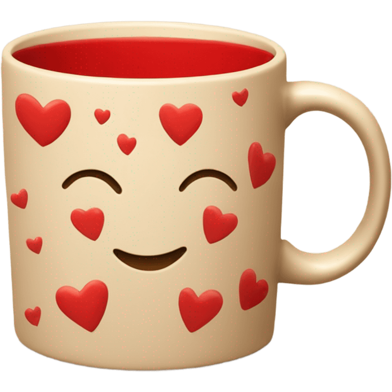 beige mug with red hearts around it emoji