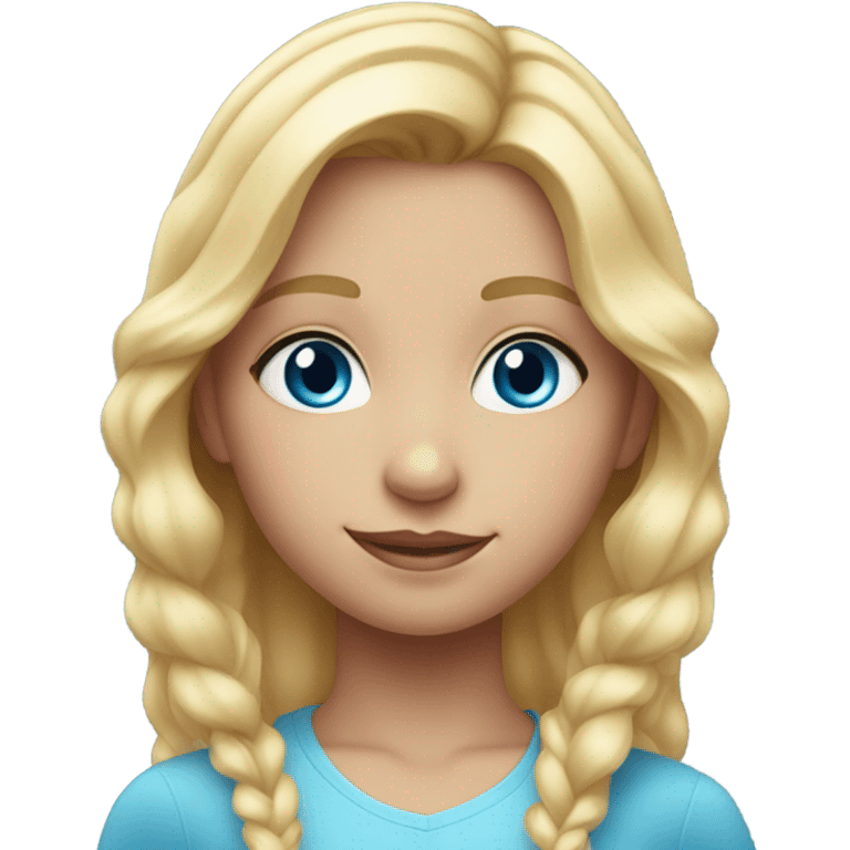 young girl with blond hair and light pink highlights and blue emoji