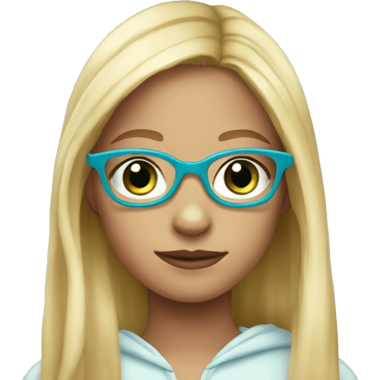 Girl age 12 long blonde fair glasses blue eyes in a frog onesie  emoji