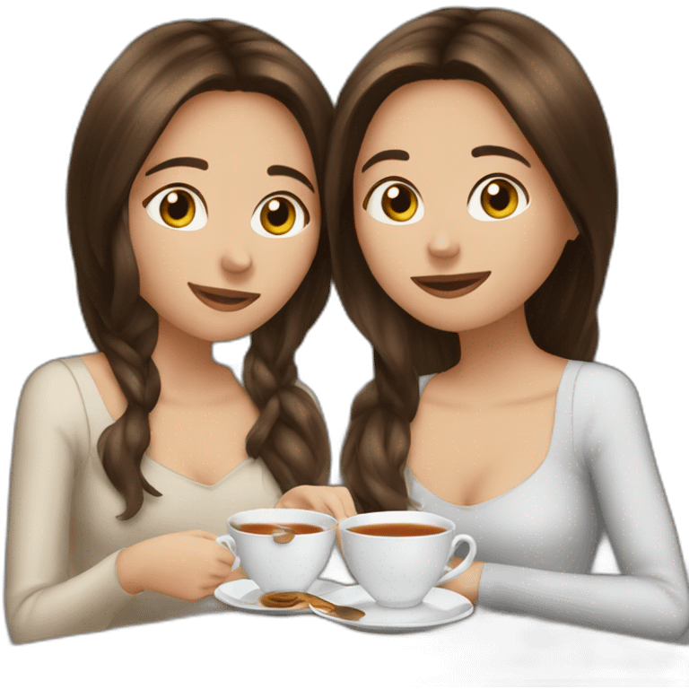 gossip over tea two girl friend (brunette and brown-haired ) emoji