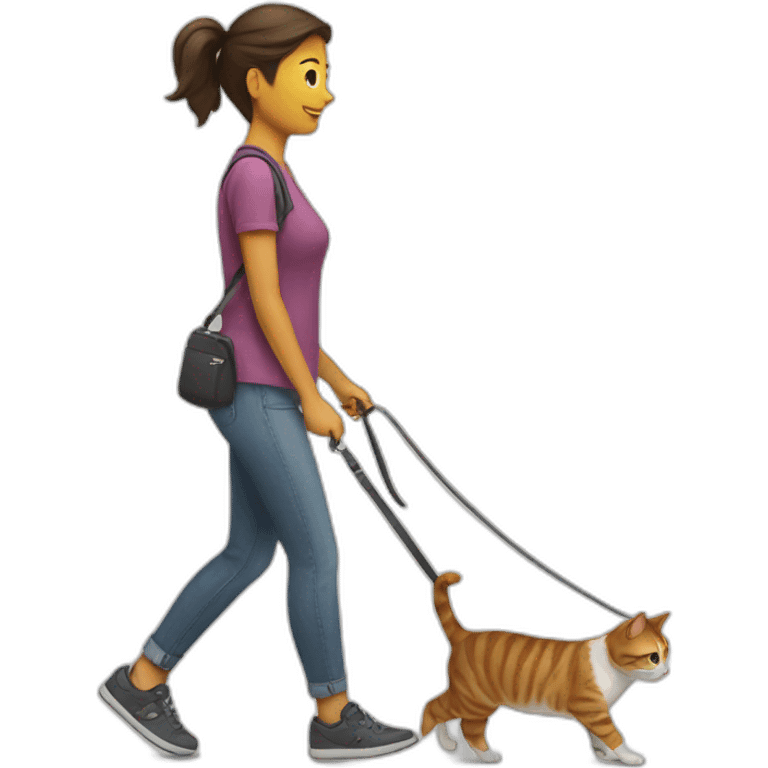 woman walking a cat on a leash emoji