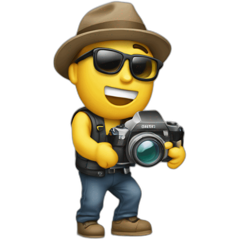 Paparazzi con su cámara tomando foto emoji