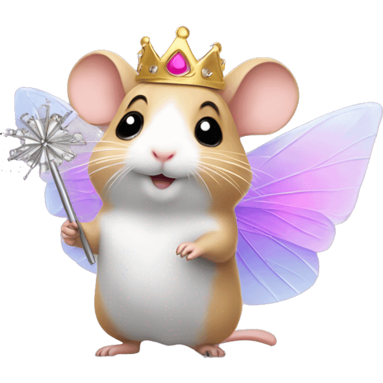 A hamster wearing fairy wings and a tutu holding a magic wand with a princess tiara  emoji