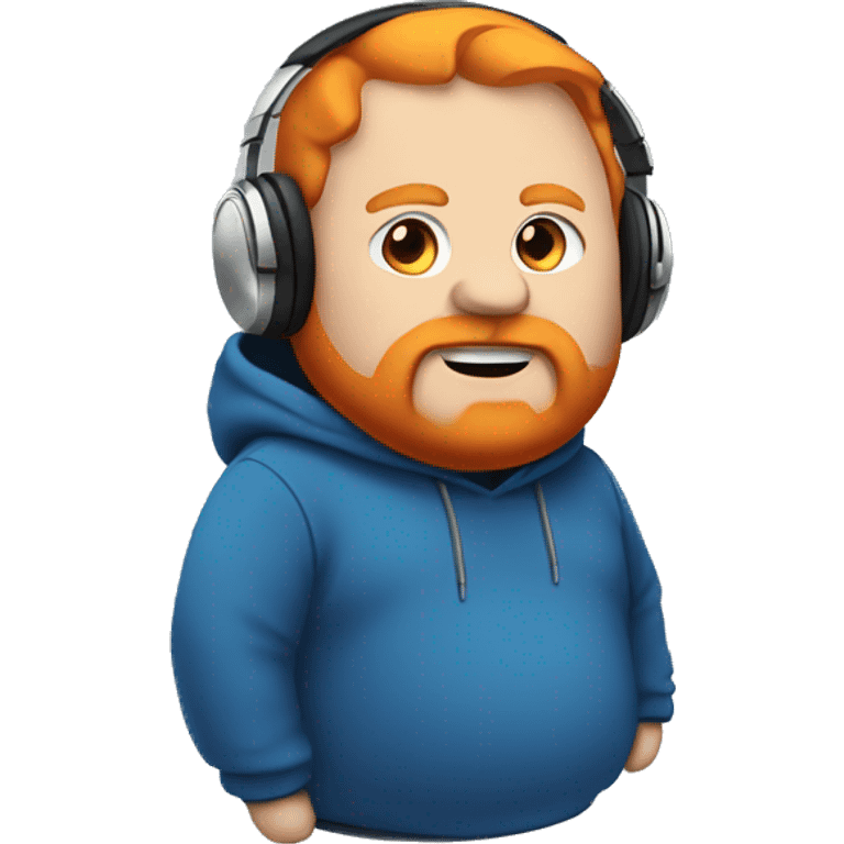 Fat man with hoodie over head with beard and orange hair with headphones and the hoodie is blue emoji