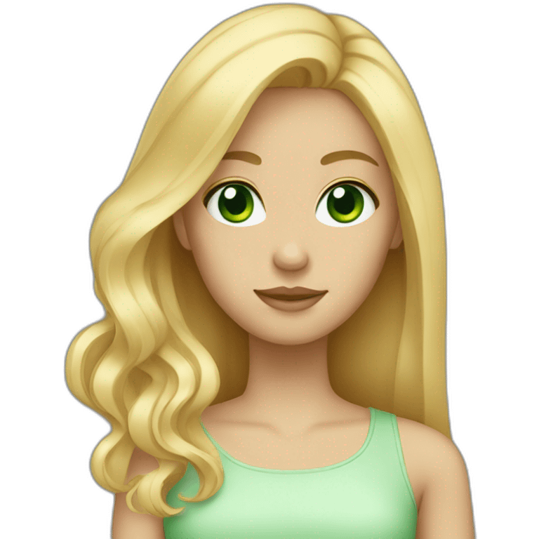 A girl who has blonde and long hair green eyes emoji