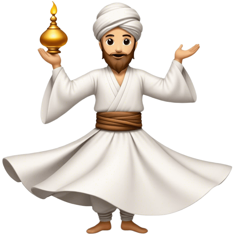 Cinematic Realistic Whirling Dervish Pop Culture Emoji, showcasing a mystical portrayal of traditional Sufi dance rendered with fluid textures and dynamic, spiritual lighting. emoji