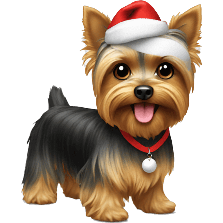 Yorkie with a Santa hat playing pickleball  emoji