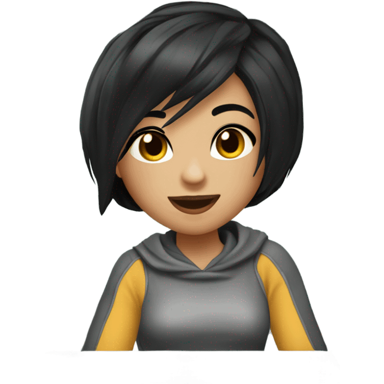 a pretty gamer girl with a short black pixie hair cut (light skin) playing on computer  emoji