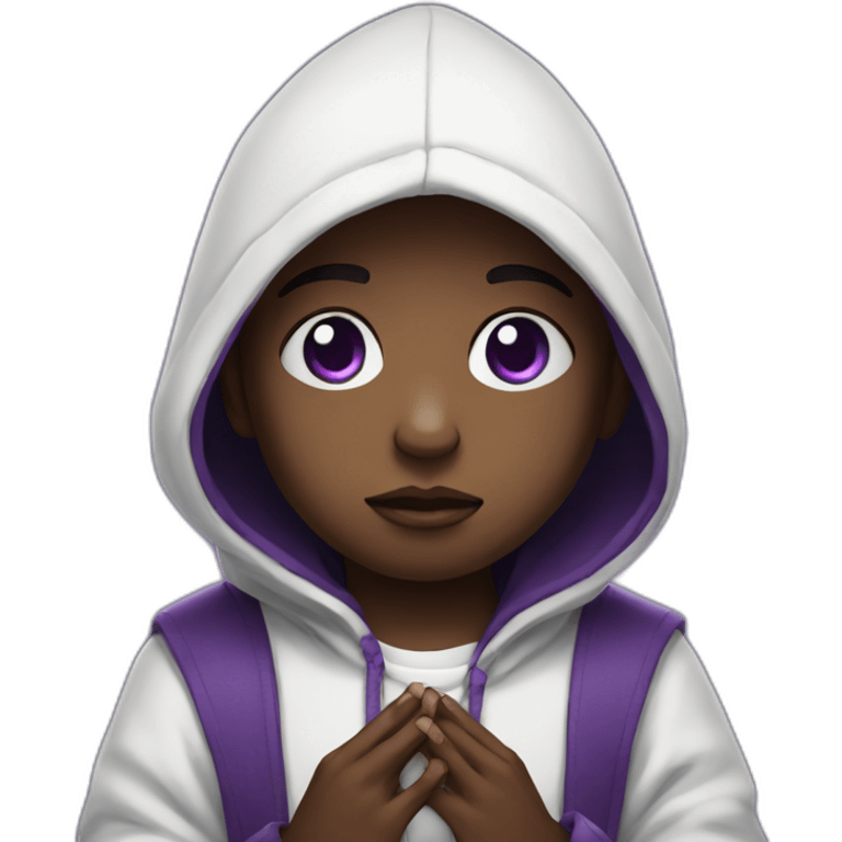 Purple eyed boy with panda hoodie praying emoji