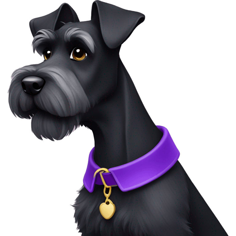 Black Miniature schnauzer with purple collar emoji