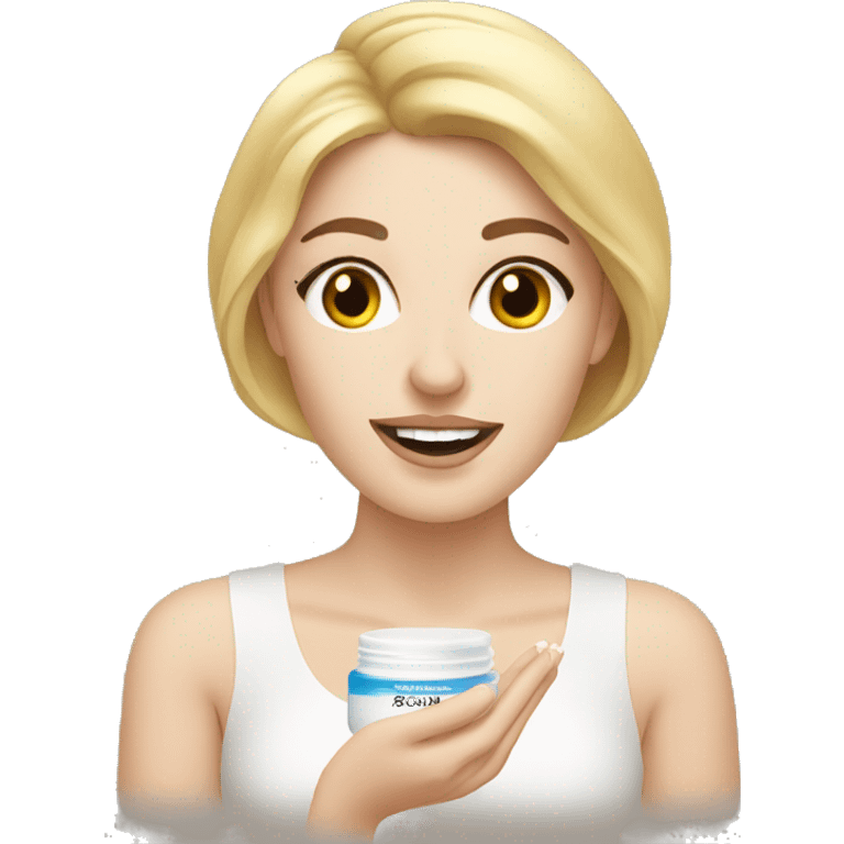 Pretty white woman applying skin cream  emoji