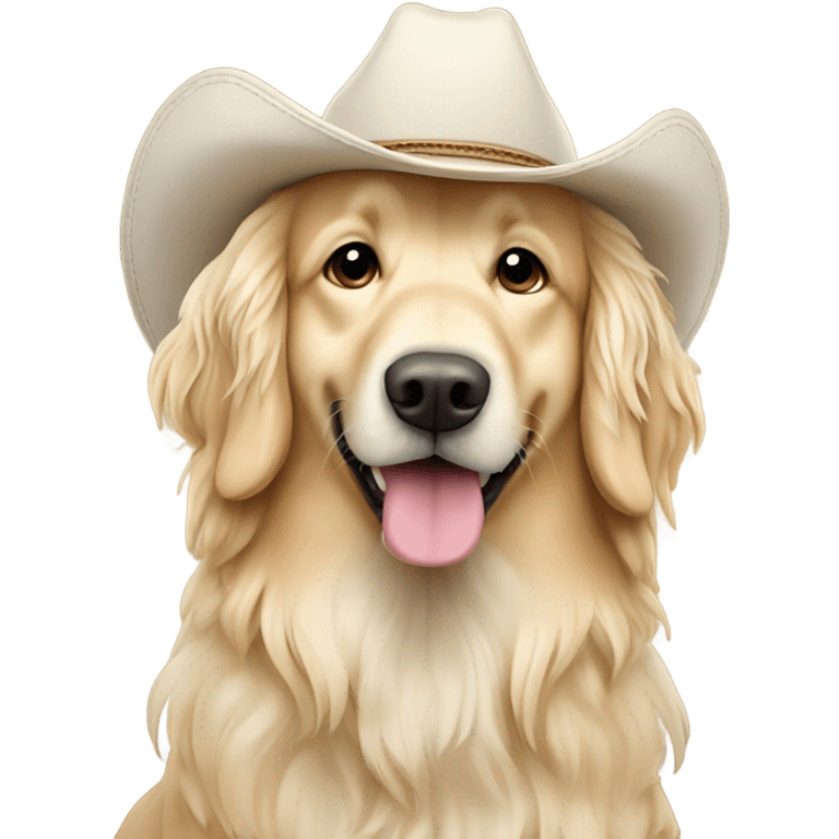 English cream long haired retriever wearing cowboy hat emoji