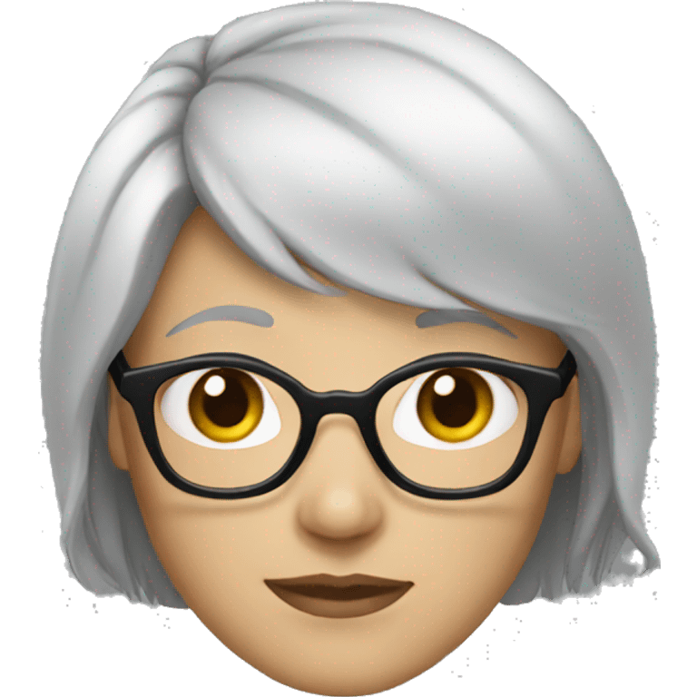 White skin woman gray hair black glasses emoji