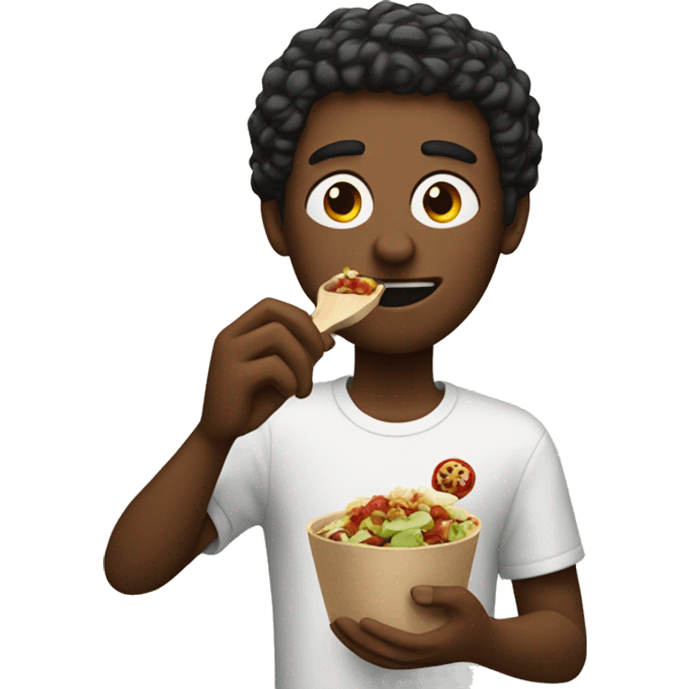 guys eating chipotle with a apple as the spoon emoji