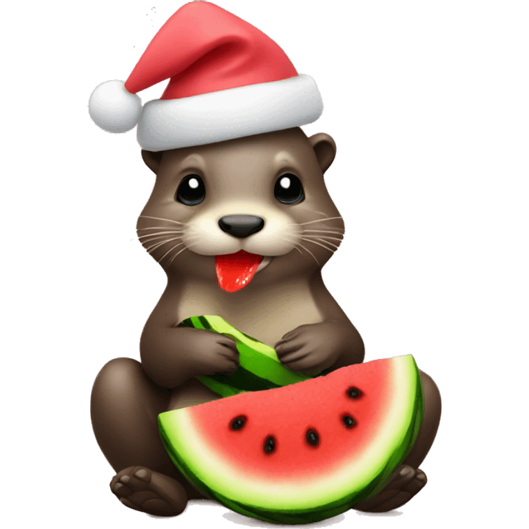 Otter eating watermelon in chrismas day emoji