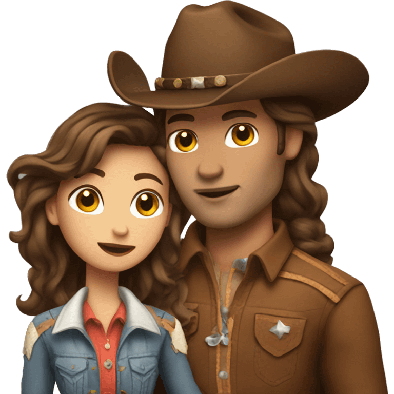 Cowboy with brown hair kissing cowgirl with brown hair emoji