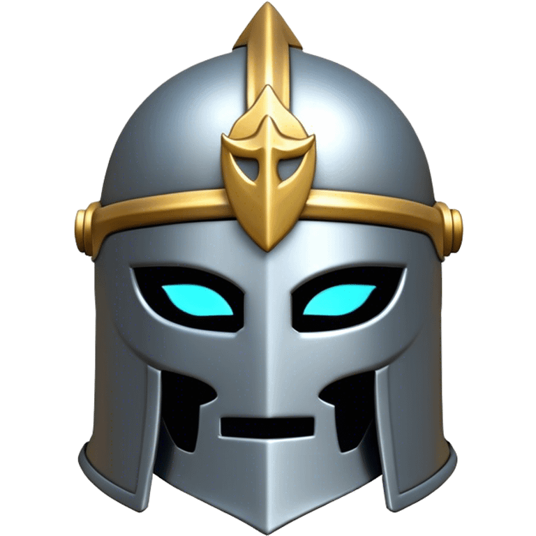 Clash of Clans aesthetic: Cinematic Playful 3D Isometric steel helm Emoji, rendered in a 3D vector-style similar to standard emojis with minimal shading and bold, simplified shapes. A compact, distinct form with signature details, softly glowing with a fantasy RPG magic charm. Simplified yet unmistakably iconic, highly detailed and consistent, glowing with a soft radiance and high shine. Stylized with a touch of heroic grandeur and a soft glowing outline, capturing the essence of a beloved gaming relic with a friendly, playful manner! emoji