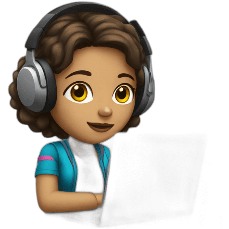 Colombian girl light dark skin with headset and laptop emoji