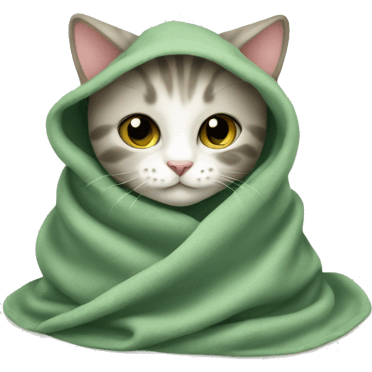 Kitten in a sage green blanket emoji