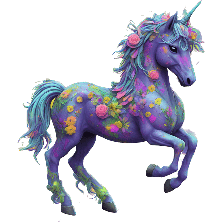 Zombie Pegasus unicorn psychedelic flowers floral groovy art neon rave raving emoji