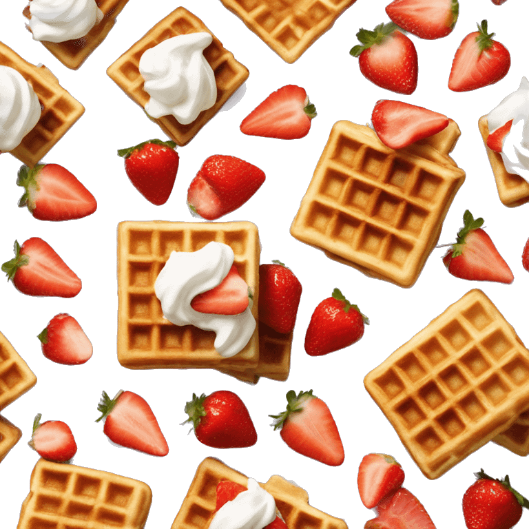 square waffle with dollop of whipped cream and strawberries on top emoji