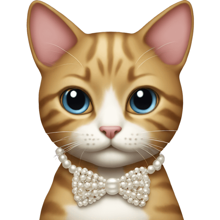 Cat wearing pearl necklace and bow emoji