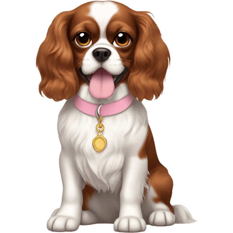 a king charles spaniel with a light pink collar  emoji