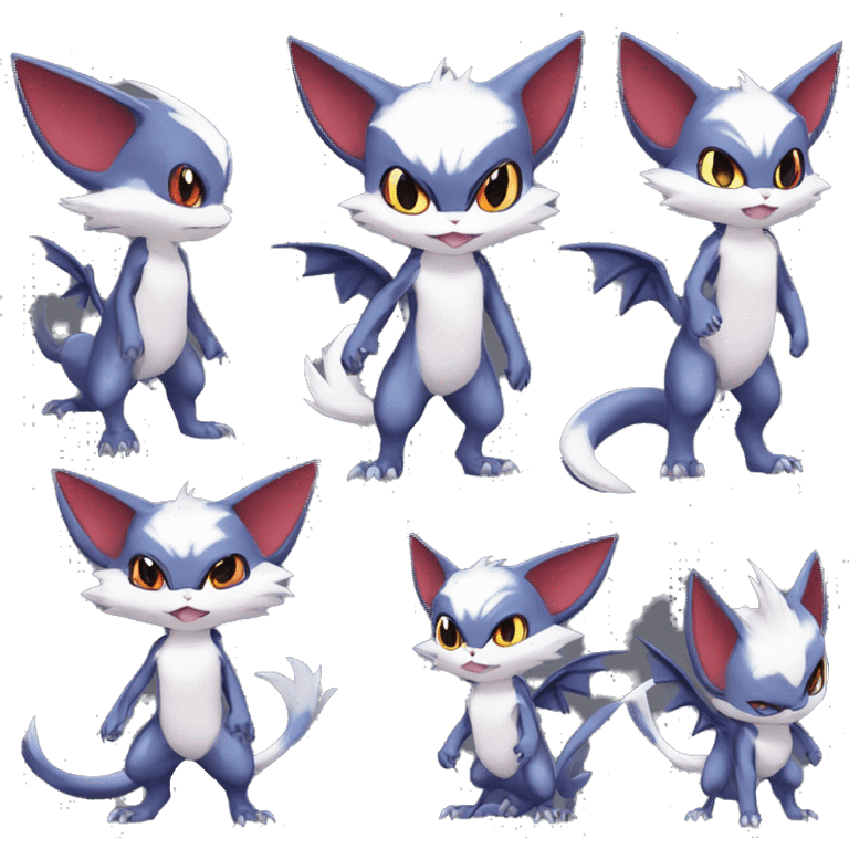 Edgy Cool Chibi Sneasel-Noibat-Absol-Pokémon-Fakémon-fusion-cat Full Body emoji