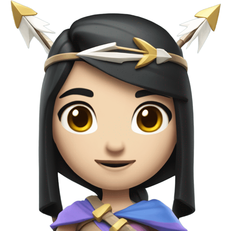 Clash royale the tower princess , white skin , black hair with bow and 3 arrows emoji