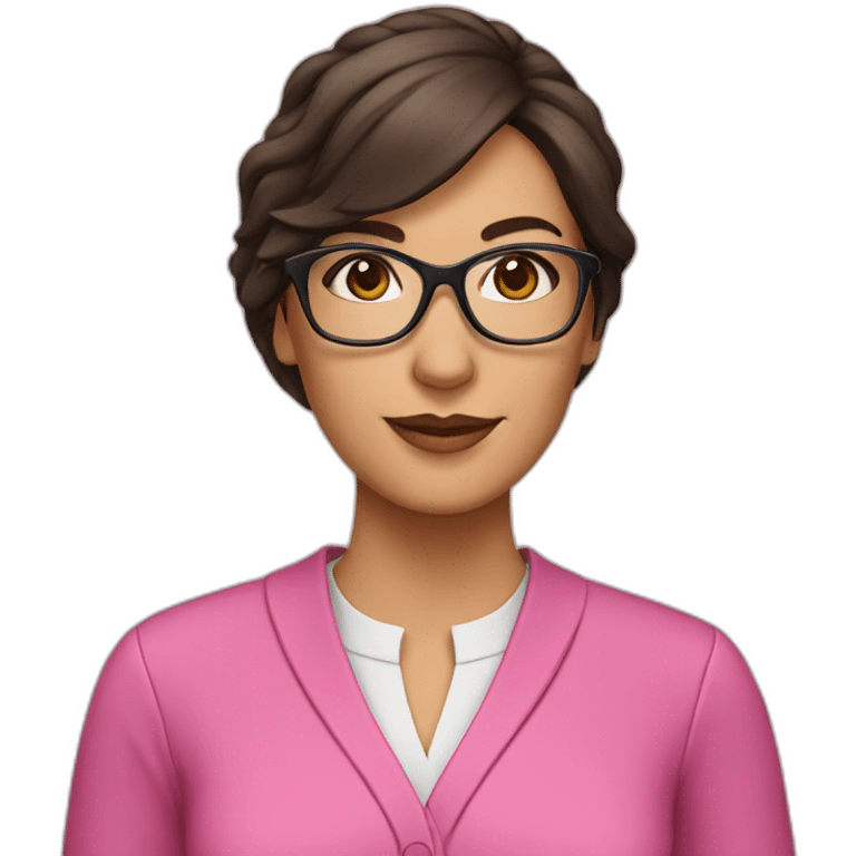 Brunette teacher with pink glasses emoji