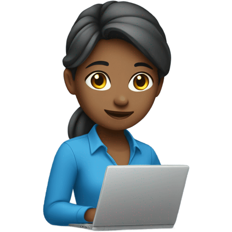 Girl IN BLU SHIRT working with a laptop emoji