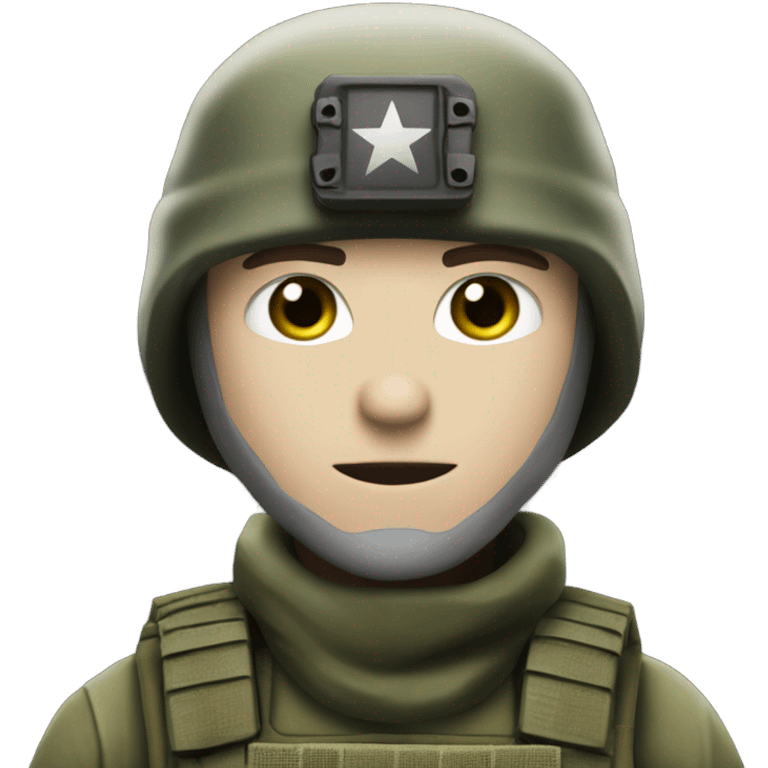 white male, pale skin, call of duty dark mask, green camo tactical gear, combat boots, black beanie, hazel eyes emoji