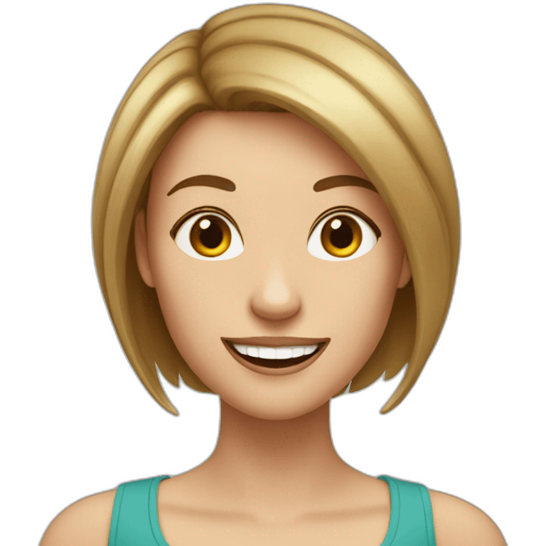 A White Woman with big mouth and pixie straight dará brown hair emoji