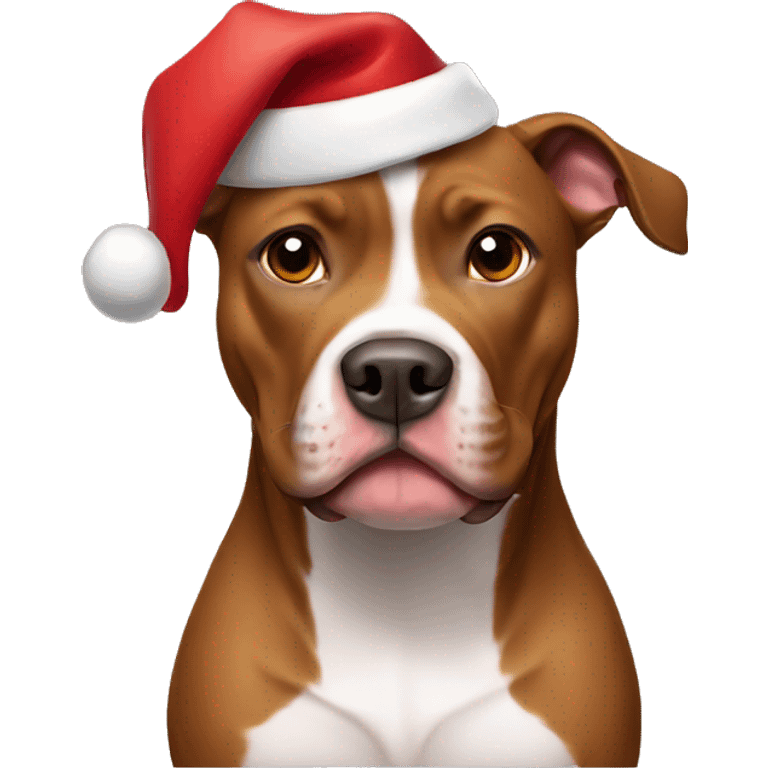 A brown pitbull wearing a santa hat emoji