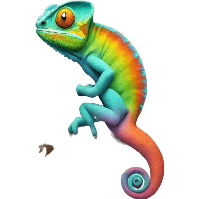 A multicoloured chameleon standing on a tree branch emoji