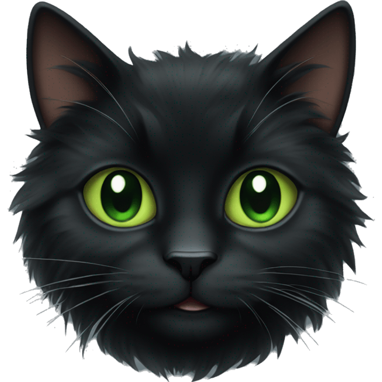 Fluffy black cat with green emoji