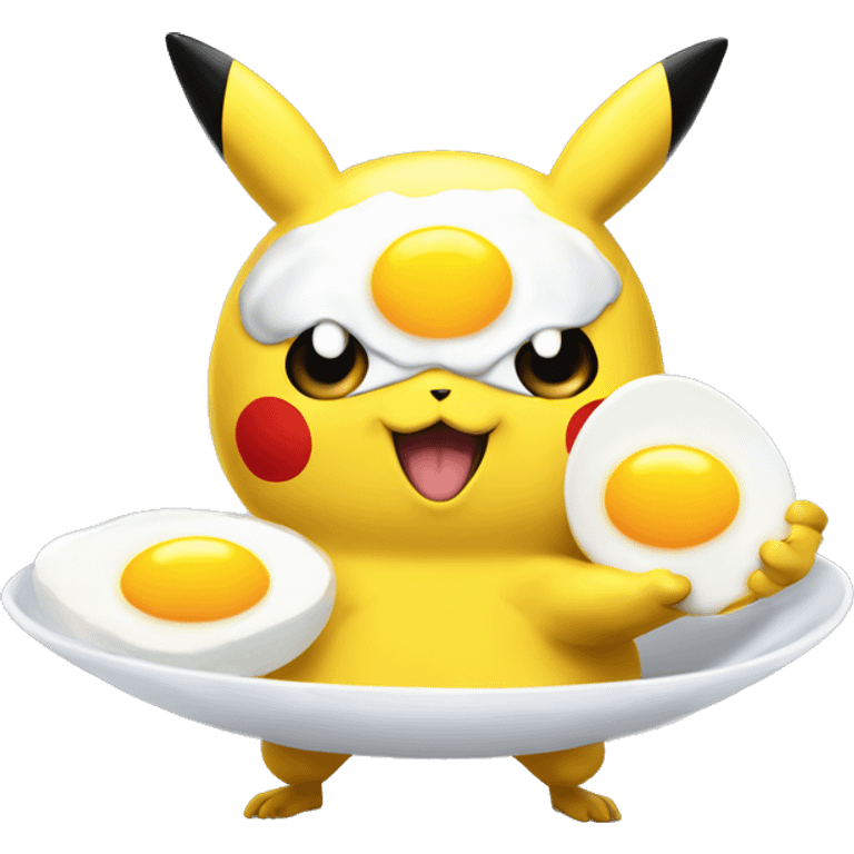 Pikachu serving sunny side up eggs to bodybuilder emoji