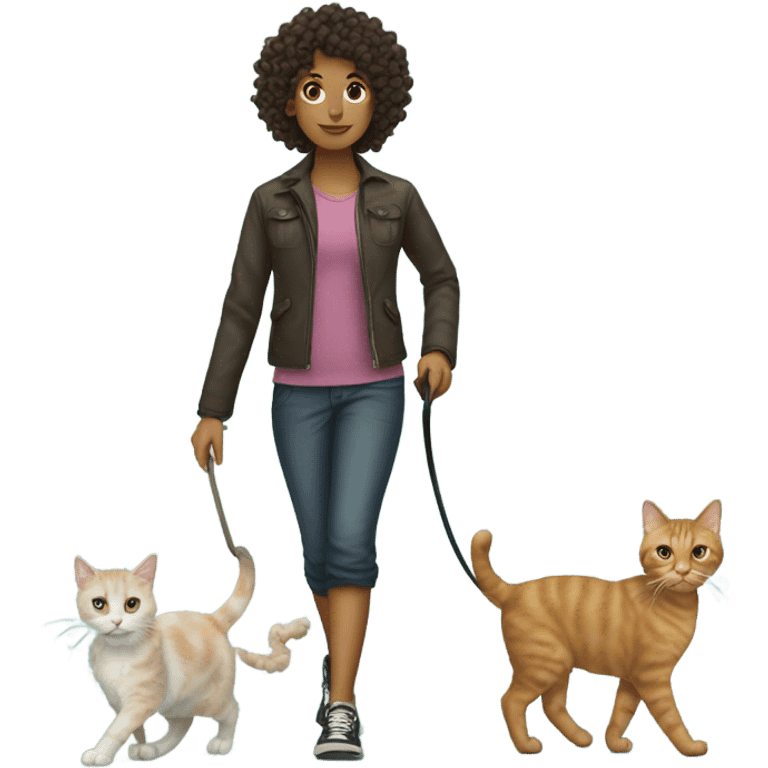 Curly head light skin walking a cat emoji