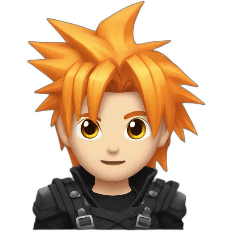 cloud strife with orange hair. Black clothes full body  emoji