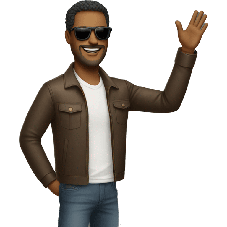 cool man standing on scene in sunglasses and raising one hand emoji