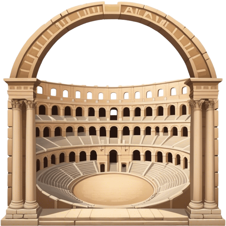 Cinematic Realistic Pula Arena Landmark Emoji, presenting the grand Roman amphitheater with towering stone arches. emoji