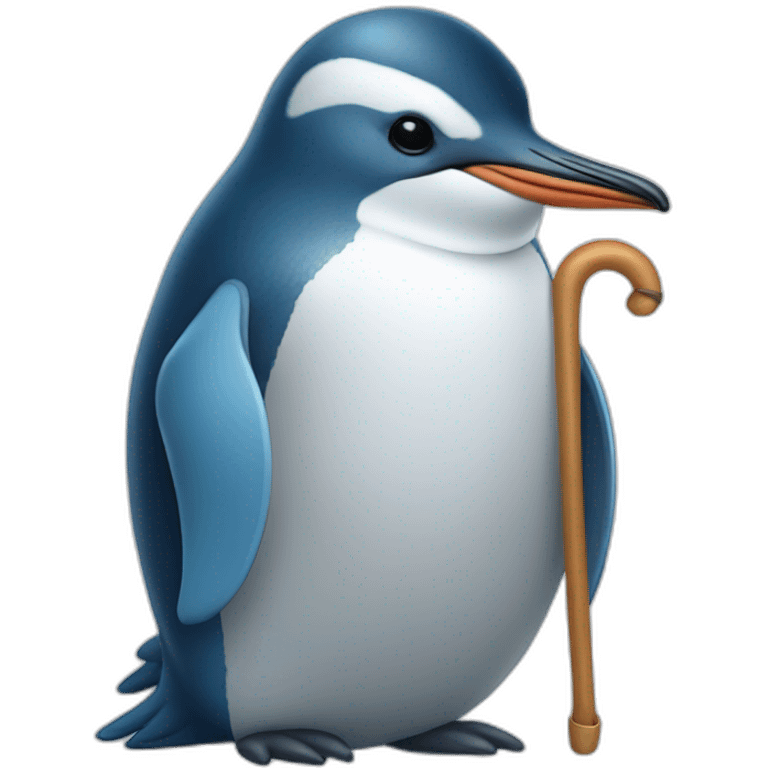 an old blue penguin curled up with a cane emoji