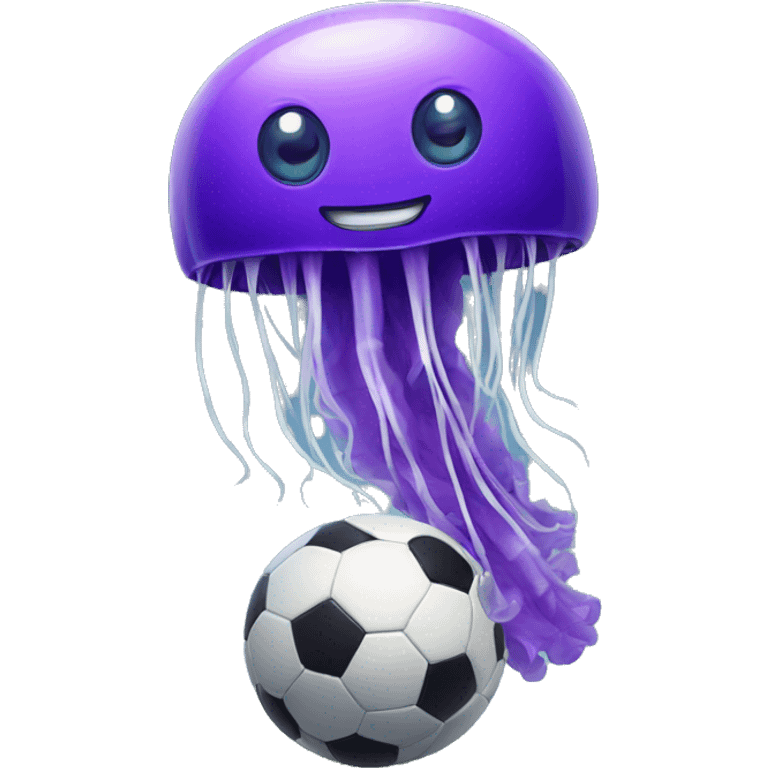 A purple jellyfish playing soccer  emoji