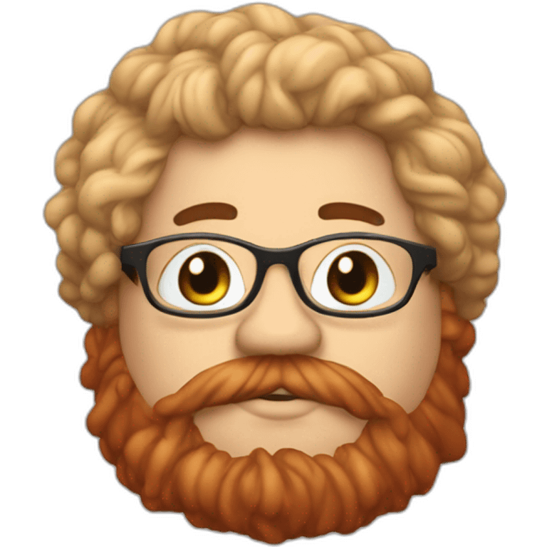 Chubby non binary Big lebowsky round glasses long venitian hair chaotic red and blond beard with vaporizer emoji