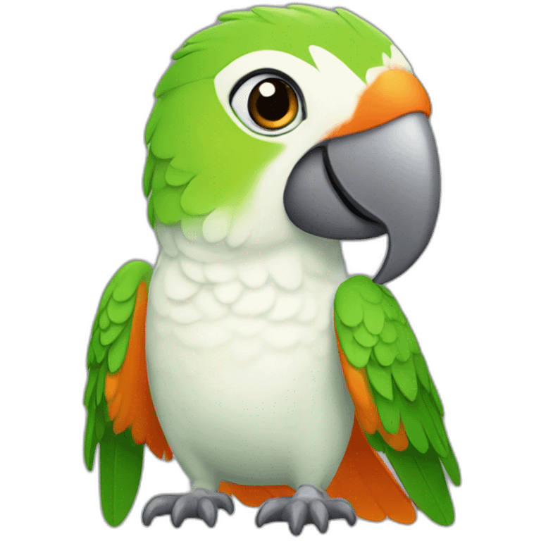 Green and white lil' female parrot with orange peak emoji